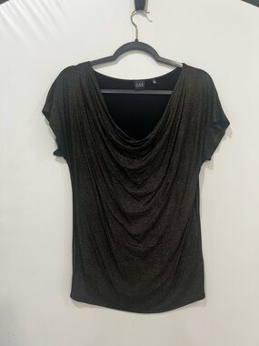 Saks Fifth Avenue Womens Small Black Gold Y2K Fairy Grunge Cowl Neck Draped 90S